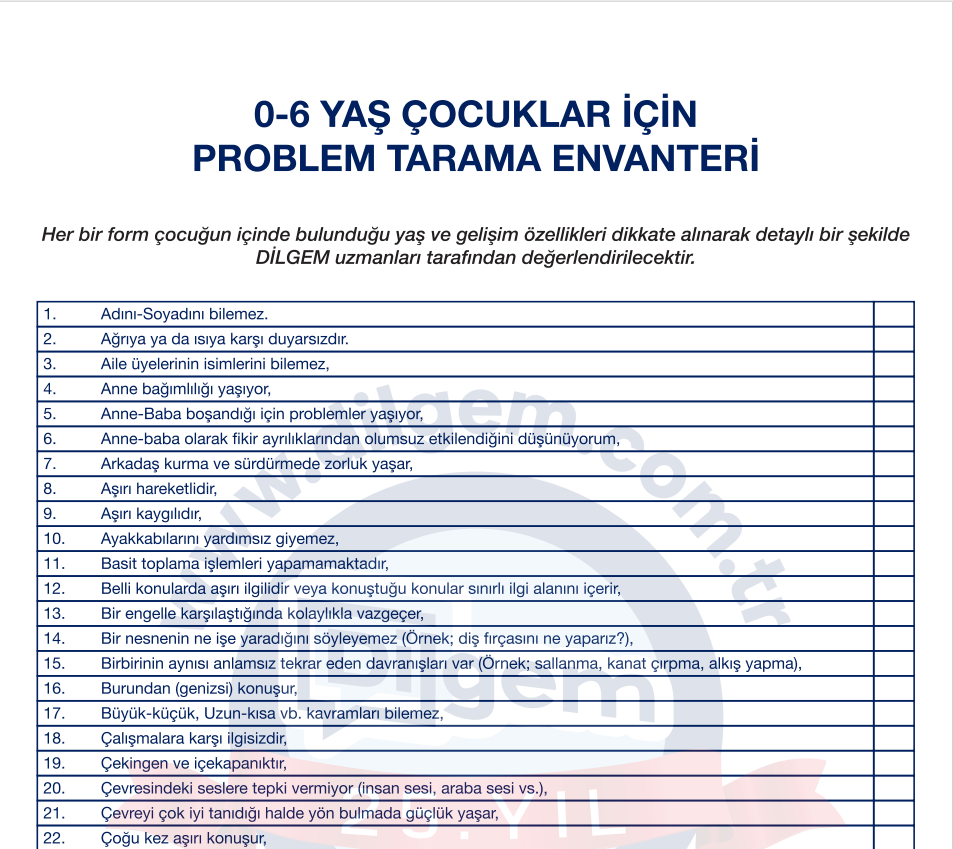 ÇOCUKLAR İÇİN PROBLEM TARAMA ENVANTERİ